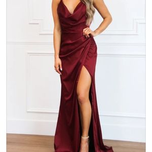 Brand new with tags burgundy satin cowl neck dress. It's a stunner!
